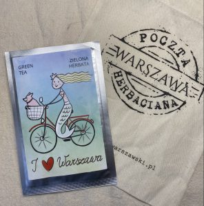 Pocztówka herbaciana - Syrenka na rowerze I<3 Warszawa