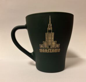 Kubek zielony ze złotym środkiem z motywem Pałacu Kultury i Nauki