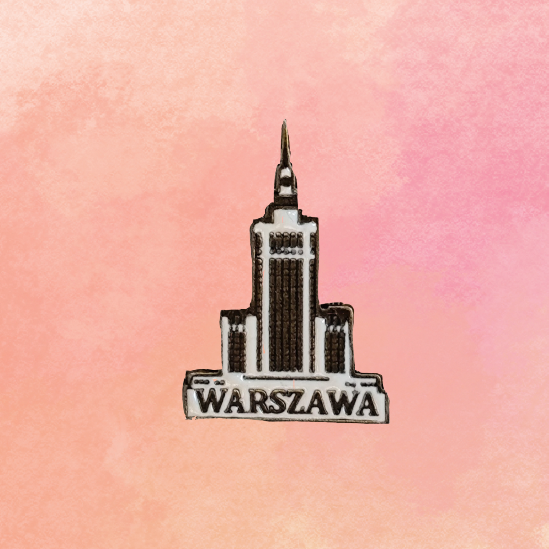 Pin Pałac Kultury i Nauki biały ze stalowym konturem