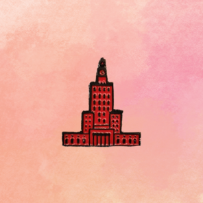 Pin Pałac Kultury i Nauki czerwony z czarnym konturem